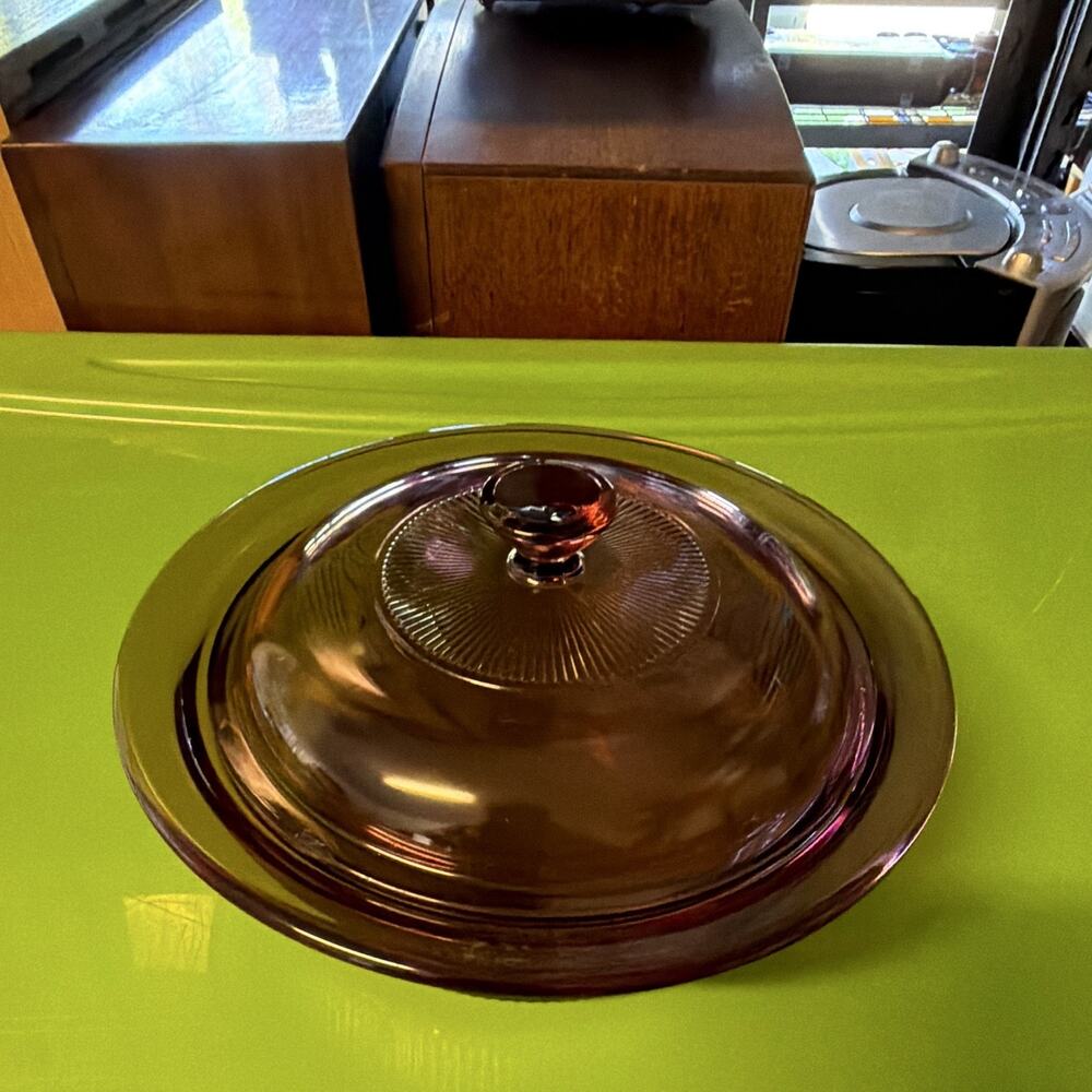 VISION purple Transparent Glass Round pyrex vision .Dish w/ Lid 1 Qt MPN V-31-B